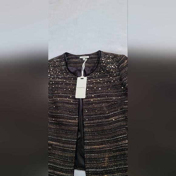 NWT! Metallic Tweed Sequin Crop Women's Open Front Spring Blazer/Jacket Small - Picture 8 of 17